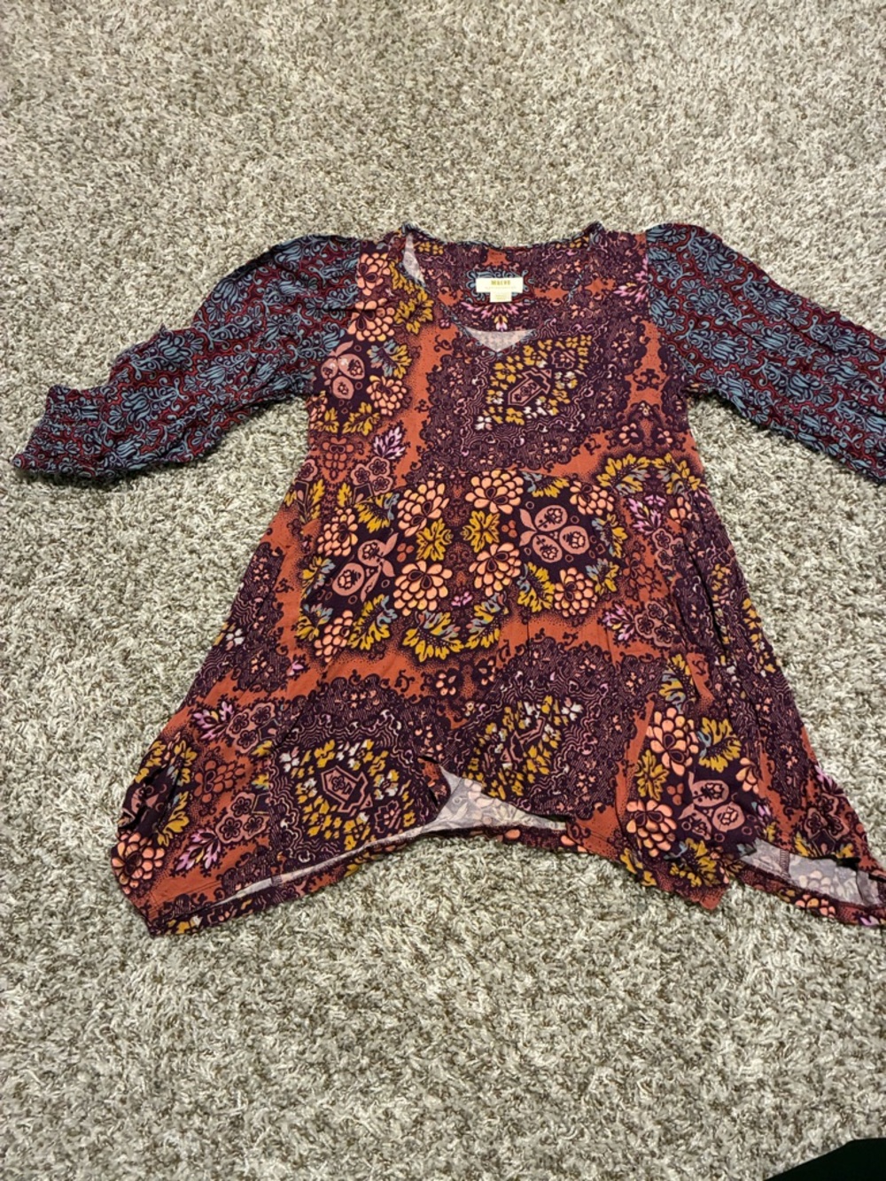 Maeve by Anthropologie Mixed Floral Print Tunic in Burgundy & Rust